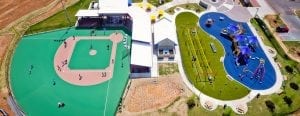 Aerial of artificial turf playground installation